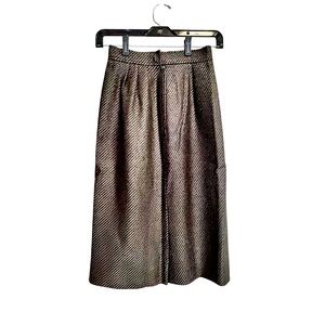 Louis Féraud Vintage Wool Pleated Midi Skirt | Brown | High Waist | Size: XXS/00